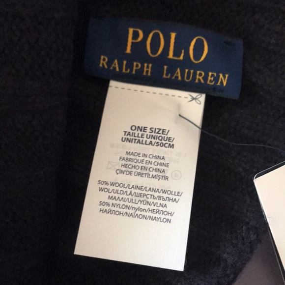 Brand New Polo Ralph Lauren Navy Blue Knit 50% Wool Beanie Hat - Picture 7 of 11